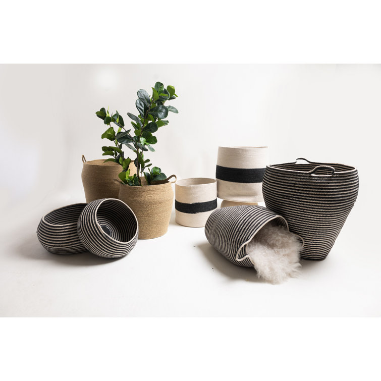 BIDKhome Set Of 2 Natural & Black Cotton Woven Baskets W/ Handles